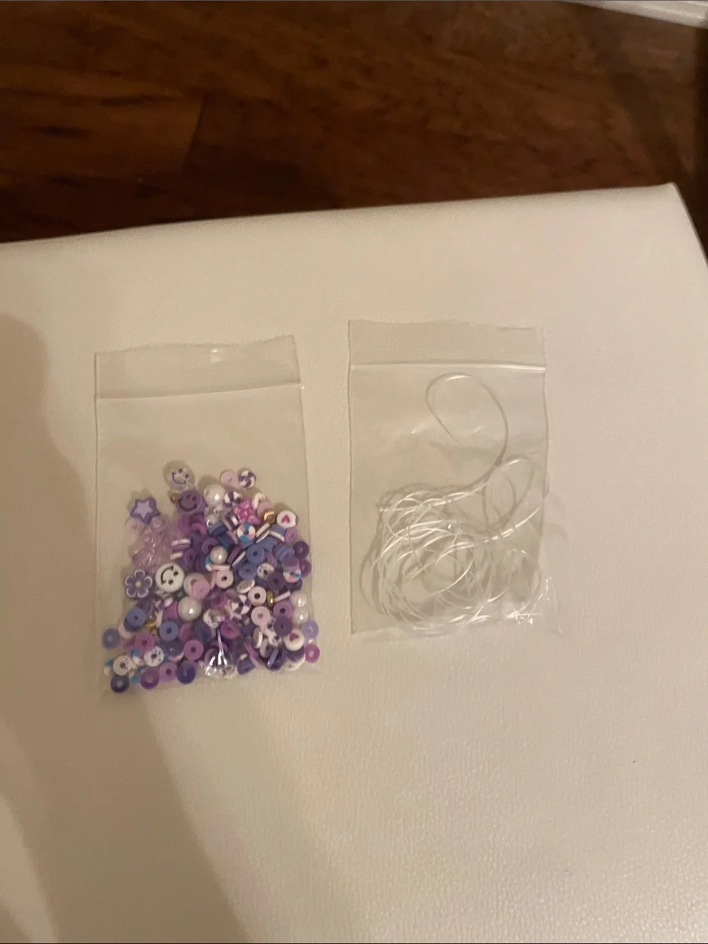 Homemade variety Purple & Lavender Clay Bead Mix with Clear Elastic Cord